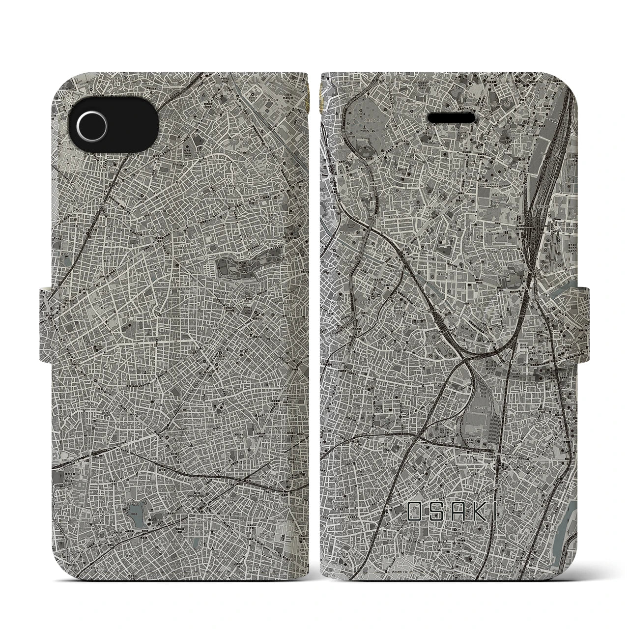 【大崎(東京都)】地図柄iPhoneケース(手帳タイプ)モノトーン・iPhone SE(第3 / 第2世代) / 8 / 7 / 6s / 6 用