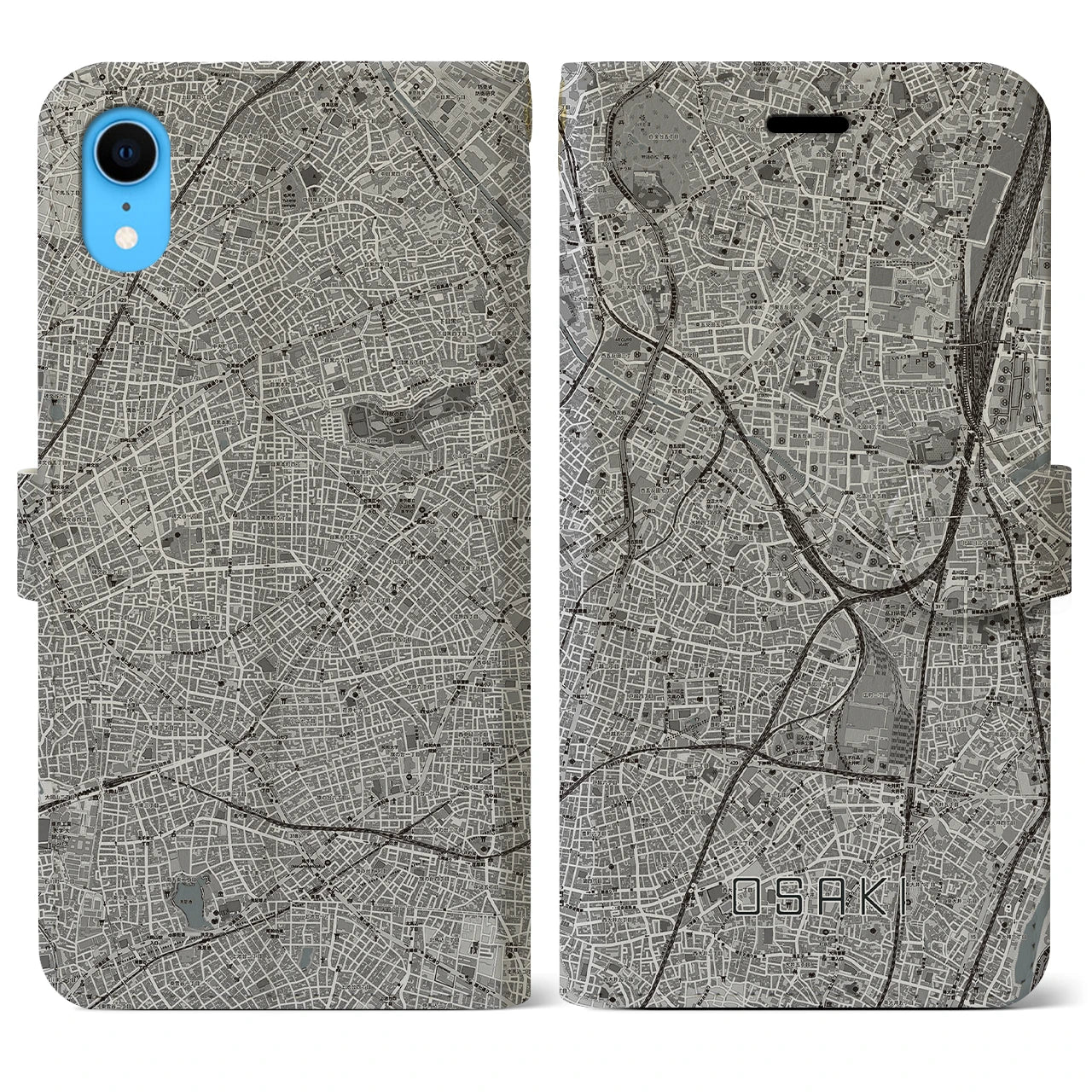 【大崎(東京都)】地図柄iPhoneケース(手帳タイプ)モノトーン・iPhone XR 用