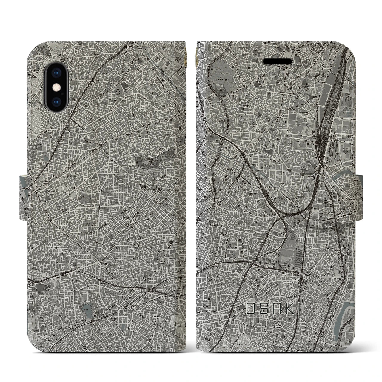 【大崎(東京都)】地図柄iPhoneケース(手帳タイプ)モノトーン・iPhone XS / X 用