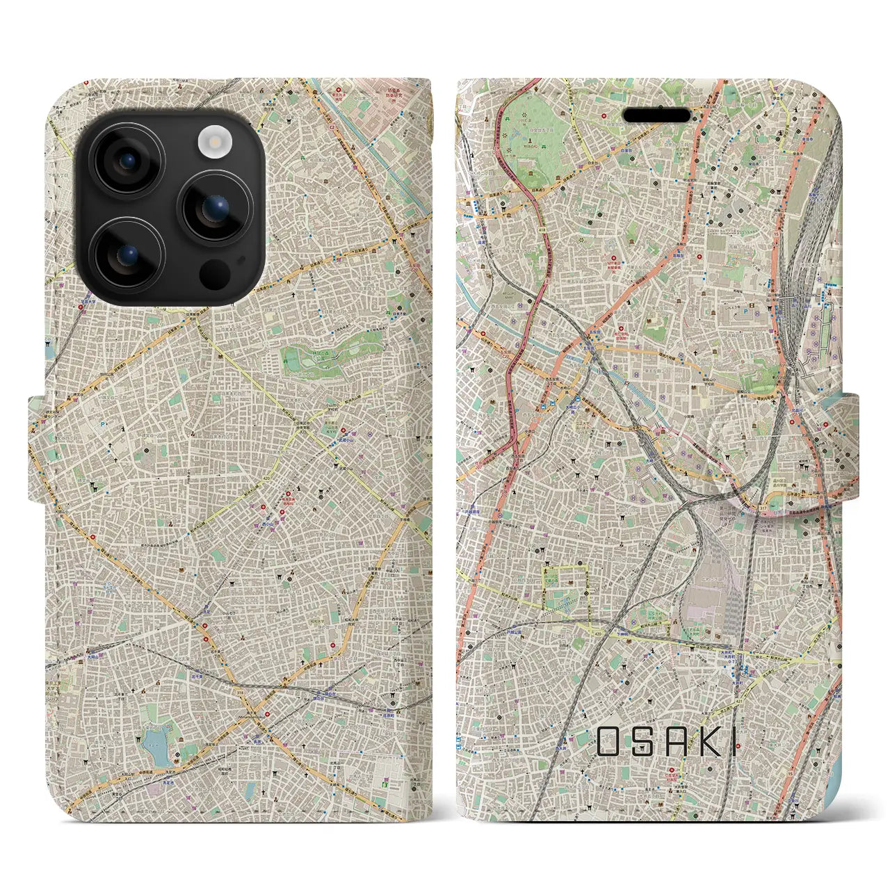 【大崎(東京都)】地図柄iPhoneケース(手帳タイプ)ナチュラル・iPhone 16 用