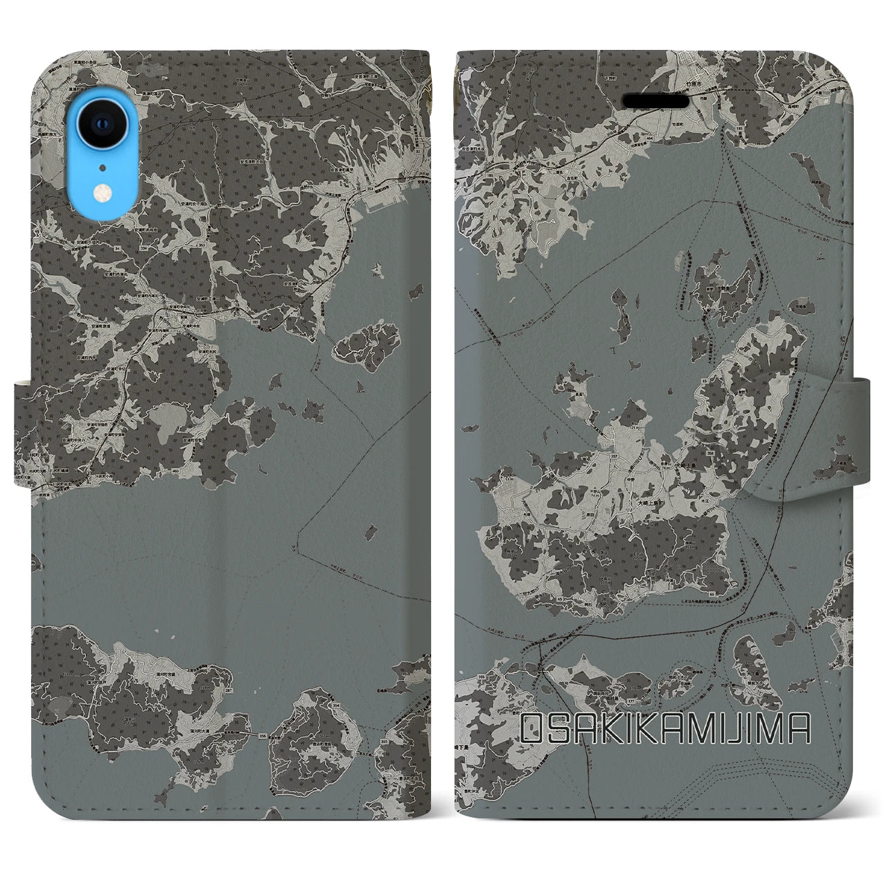 【大崎上島(広島県)】地図柄iPhoneケース(手帳タイプ)モノトーン・iPhone XR 用