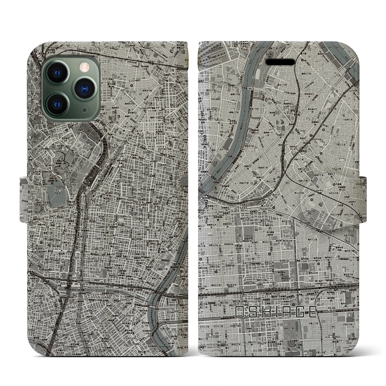 【押上(東京都)】地図柄iPhoneケース(手帳タイプ)モノトーン・iPhone 11 Pro 用