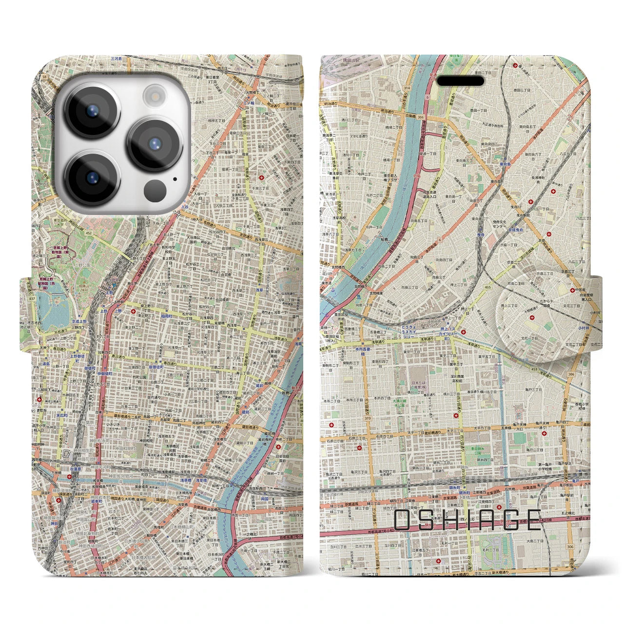 【押上(東京都)】地図柄iPhoneケース(手帳タイプ)