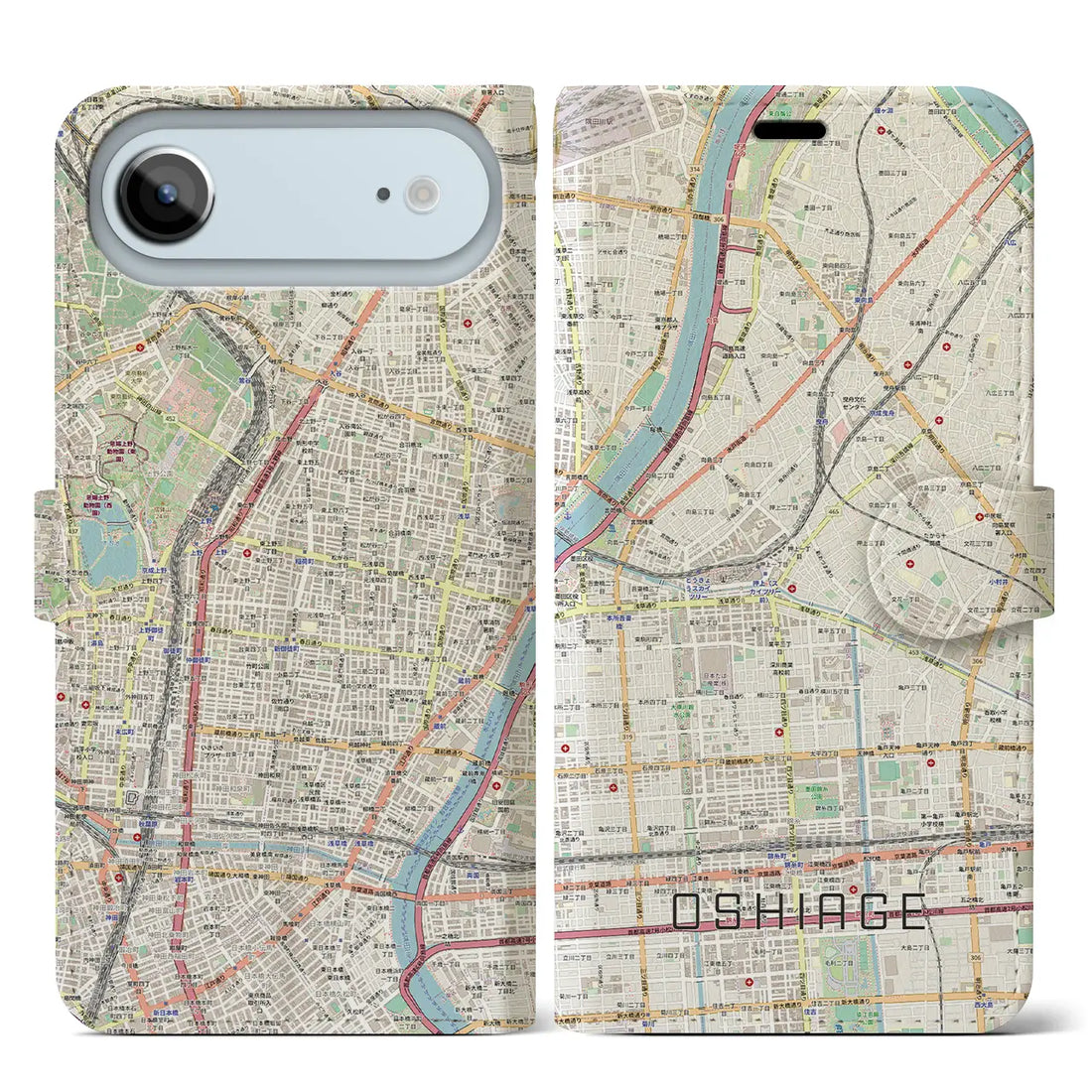 【押上(東京都)】地図柄iPhoneケース(手帳タイプ)ナチュラル・iPhone 17 Pro Max 用