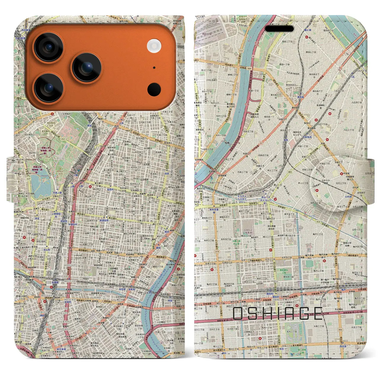 【押上(東京都)】地図柄iPhoneケース(手帳タイプ)モノトーン・iPhone 17 Pro Max 用