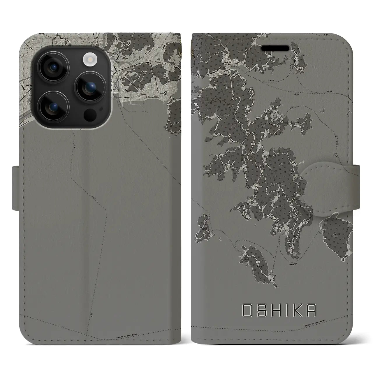 【牡鹿(宮城県)】地図柄iPhoneケース(手帳タイプ)モノトーン・iPhone 16 用