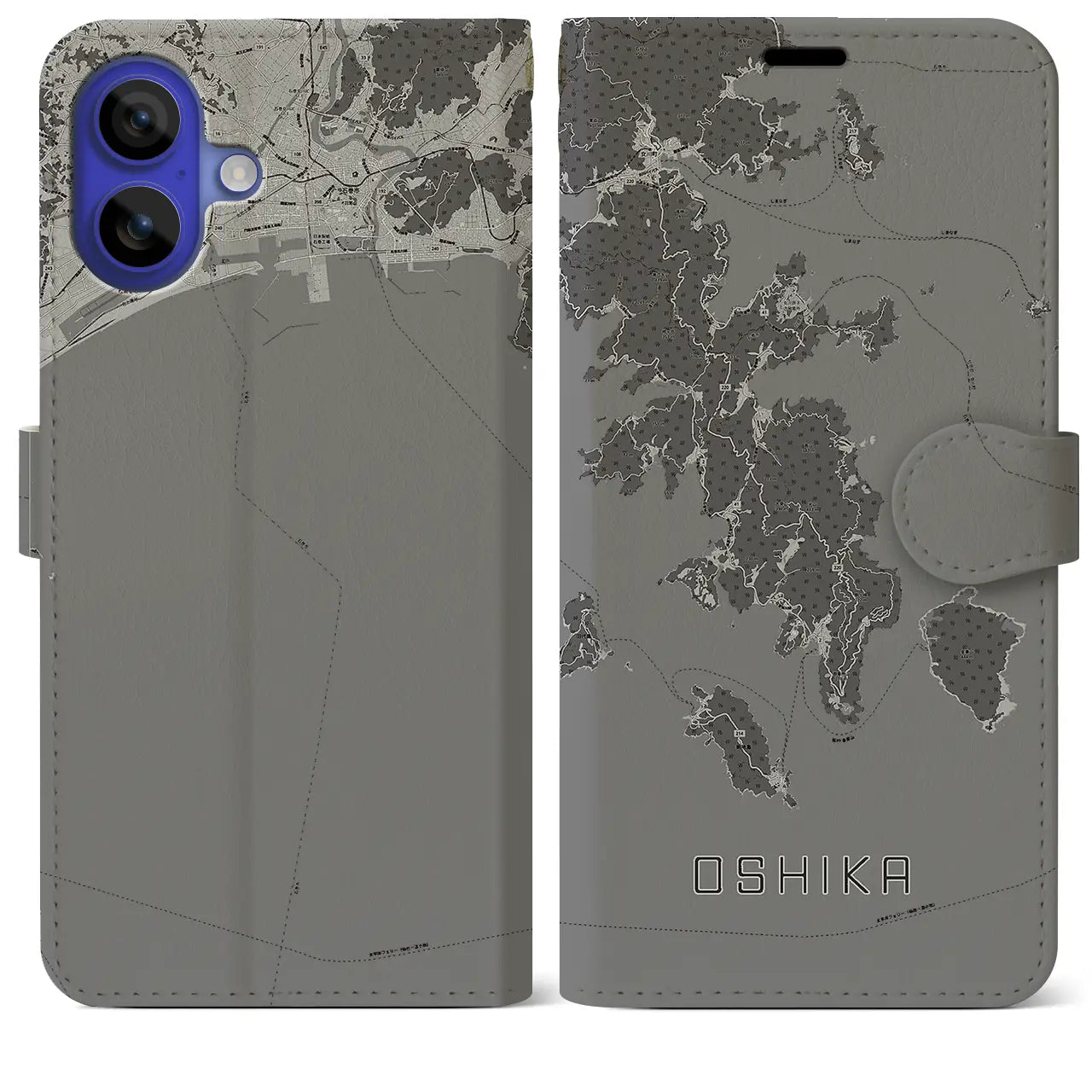 【牡鹿(宮城県)】地図柄iPhoneケース(手帳タイプ)モノトーン・iPhone 16 Pro Max 用