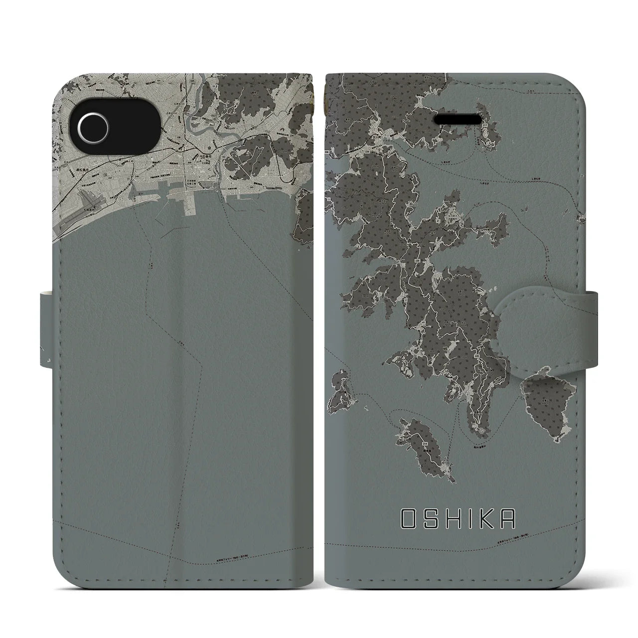 【牡鹿(宮城県)】地図柄iPhoneケース(手帳タイプ)モノトーン・iPhone SE(第3 / 第2世代) / 8 / 7 / 6s / 6 用