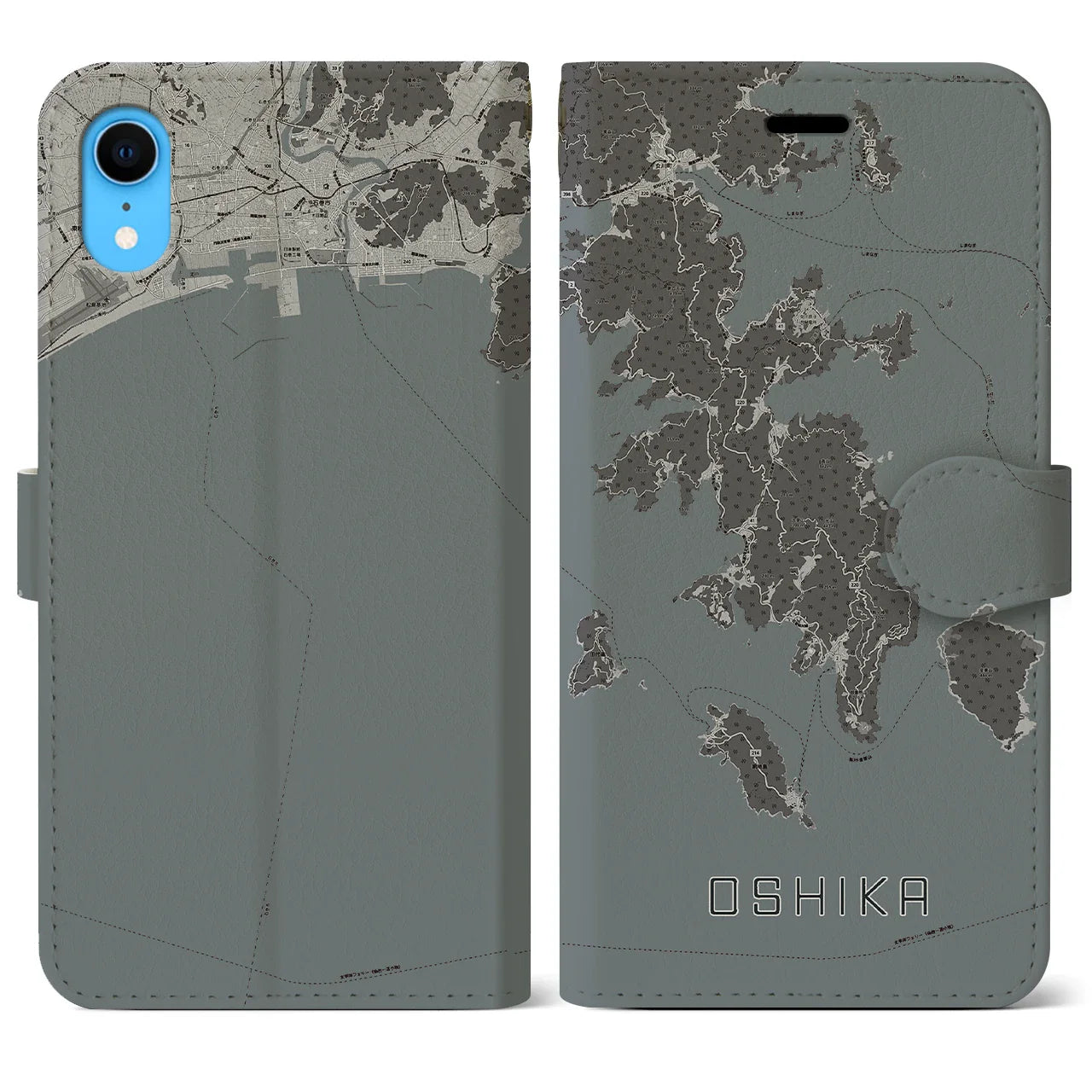 【牡鹿(宮城県)】地図柄iPhoneケース(手帳タイプ)モノトーン・iPhone XR 用