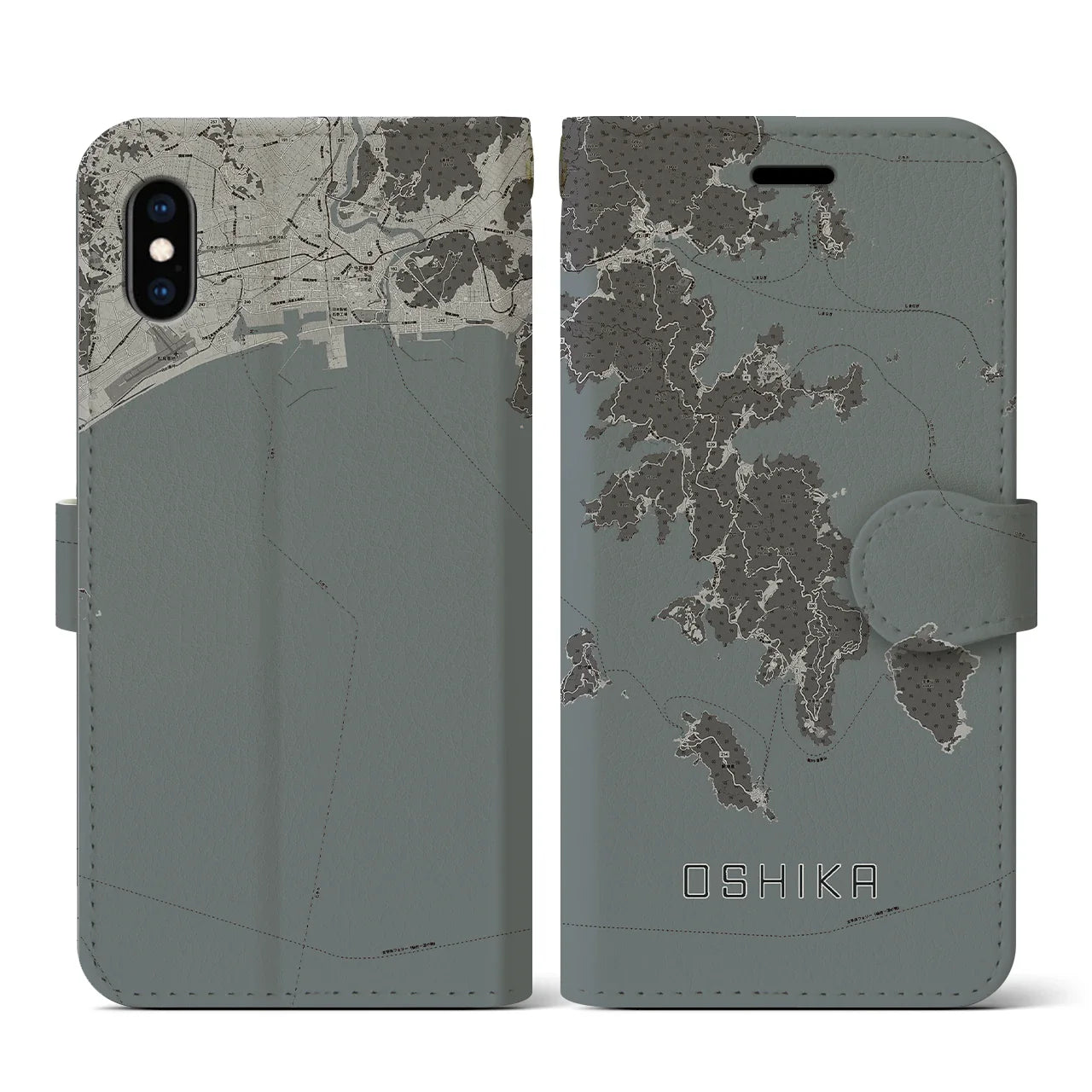【牡鹿(宮城県)】地図柄iPhoneケース(手帳タイプ)モノトーン・iPhone XS / X 用
