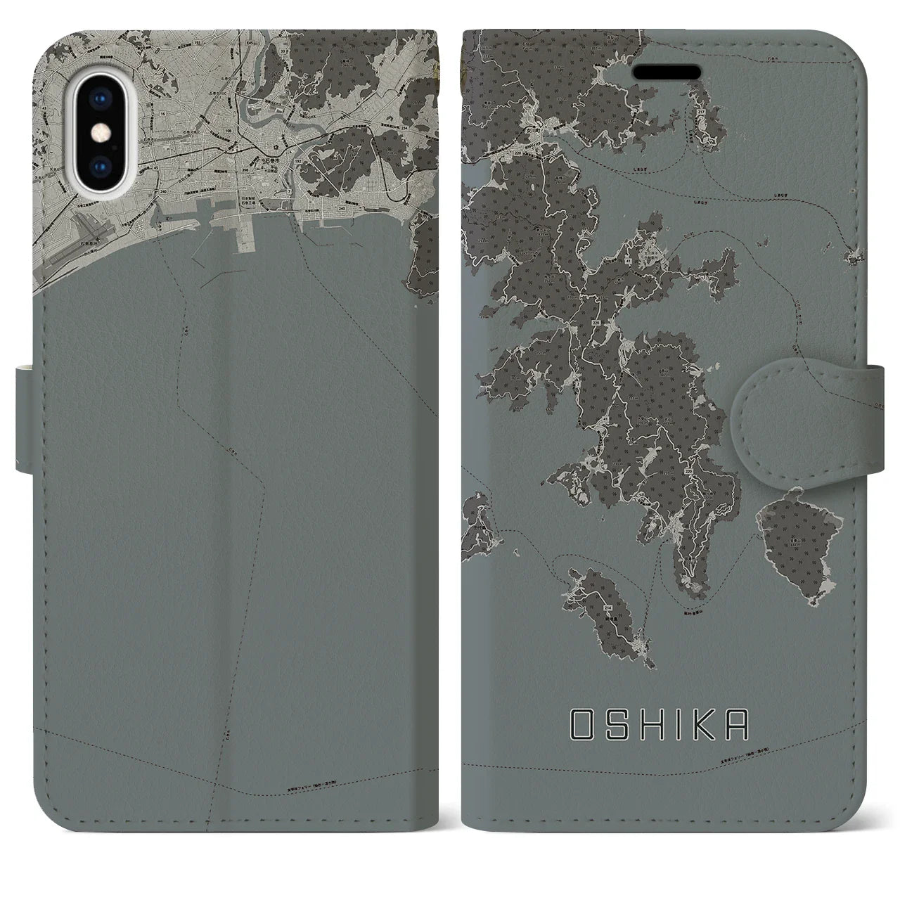 【牡鹿(宮城県)】地図柄iPhoneケース(手帳タイプ)モノトーン・iPhone XS Max 用