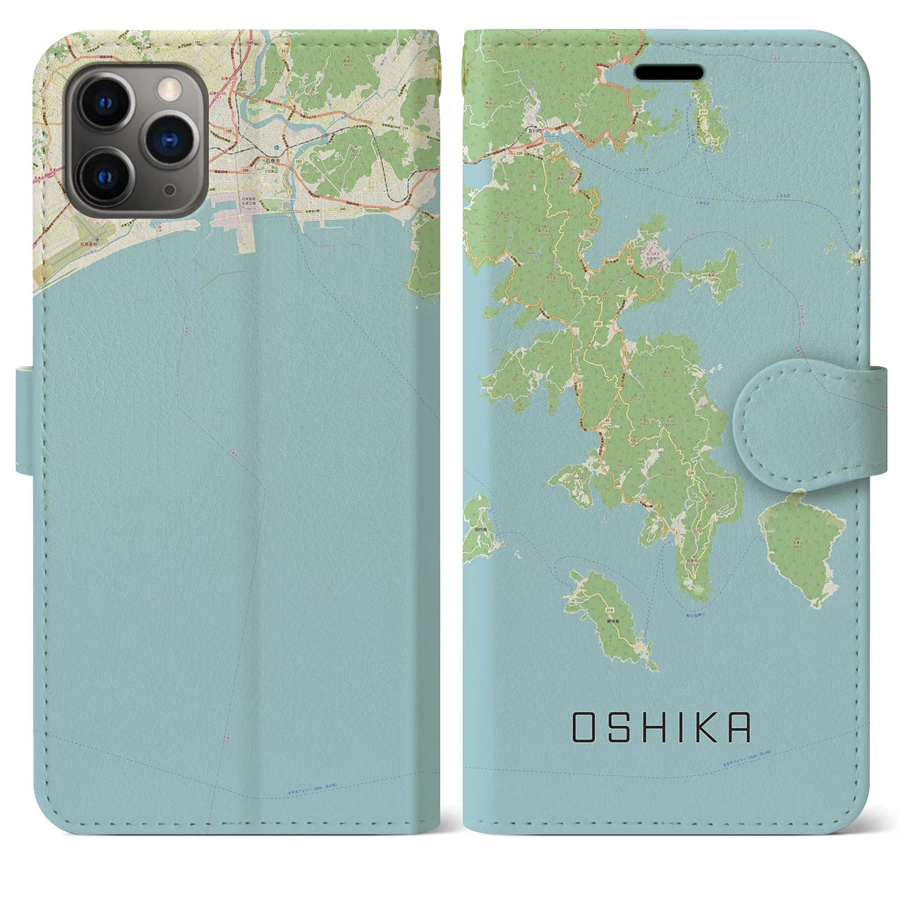 【牡鹿(宮城県)】地図柄iPhoneケース(手帳タイプ)ナチュラル・iPhone 11 Pro Max 用