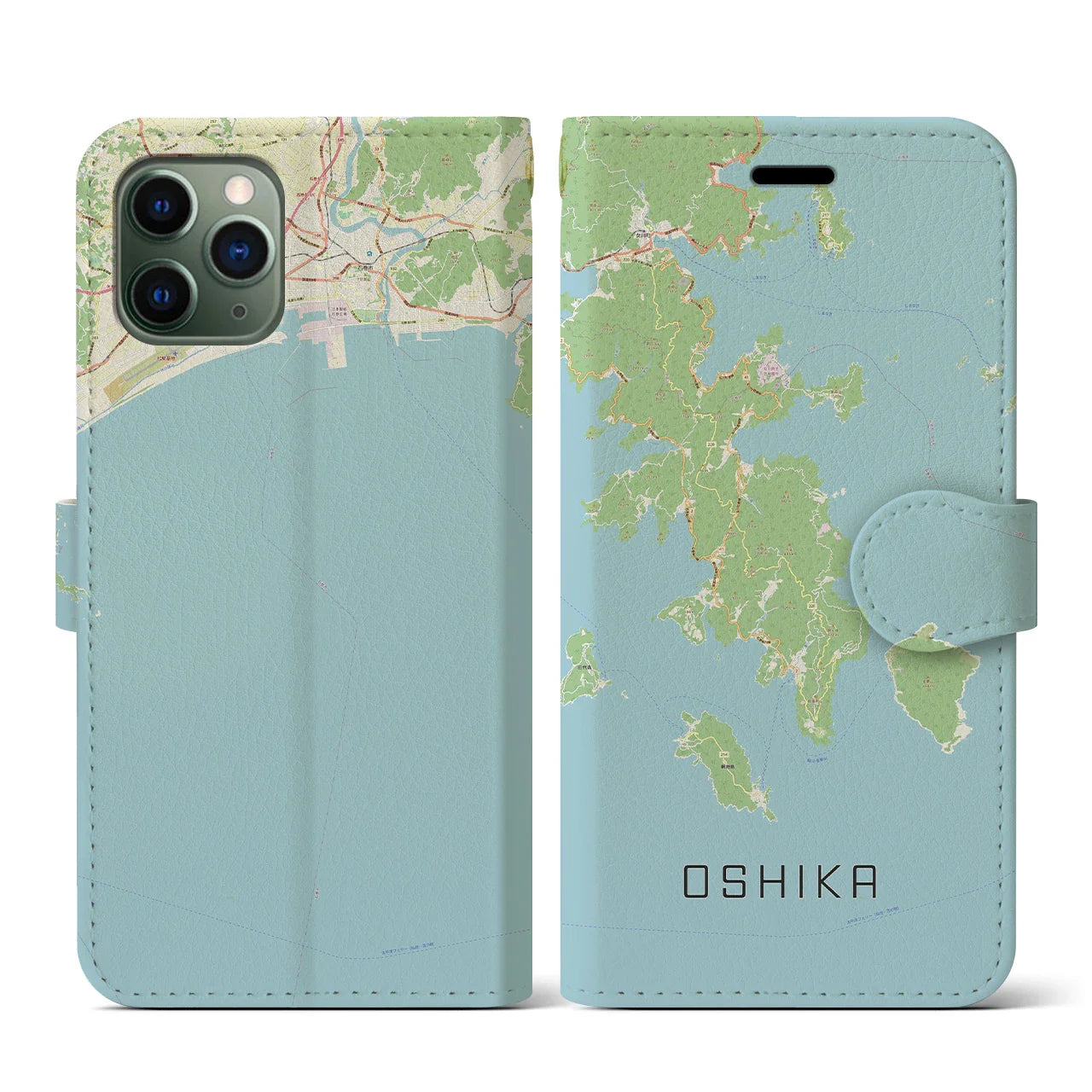 【牡鹿(宮城県)】地図柄iPhoneケース(手帳タイプ)ナチュラル・iPhone 11 Pro 用