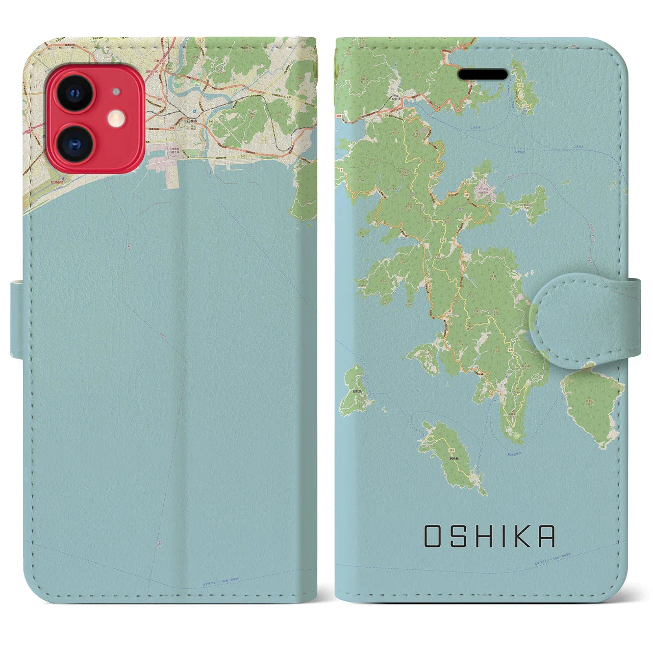 【牡鹿(宮城県)】地図柄iPhoneケース(手帳タイプ)ナチュラル・iPhone 11 用