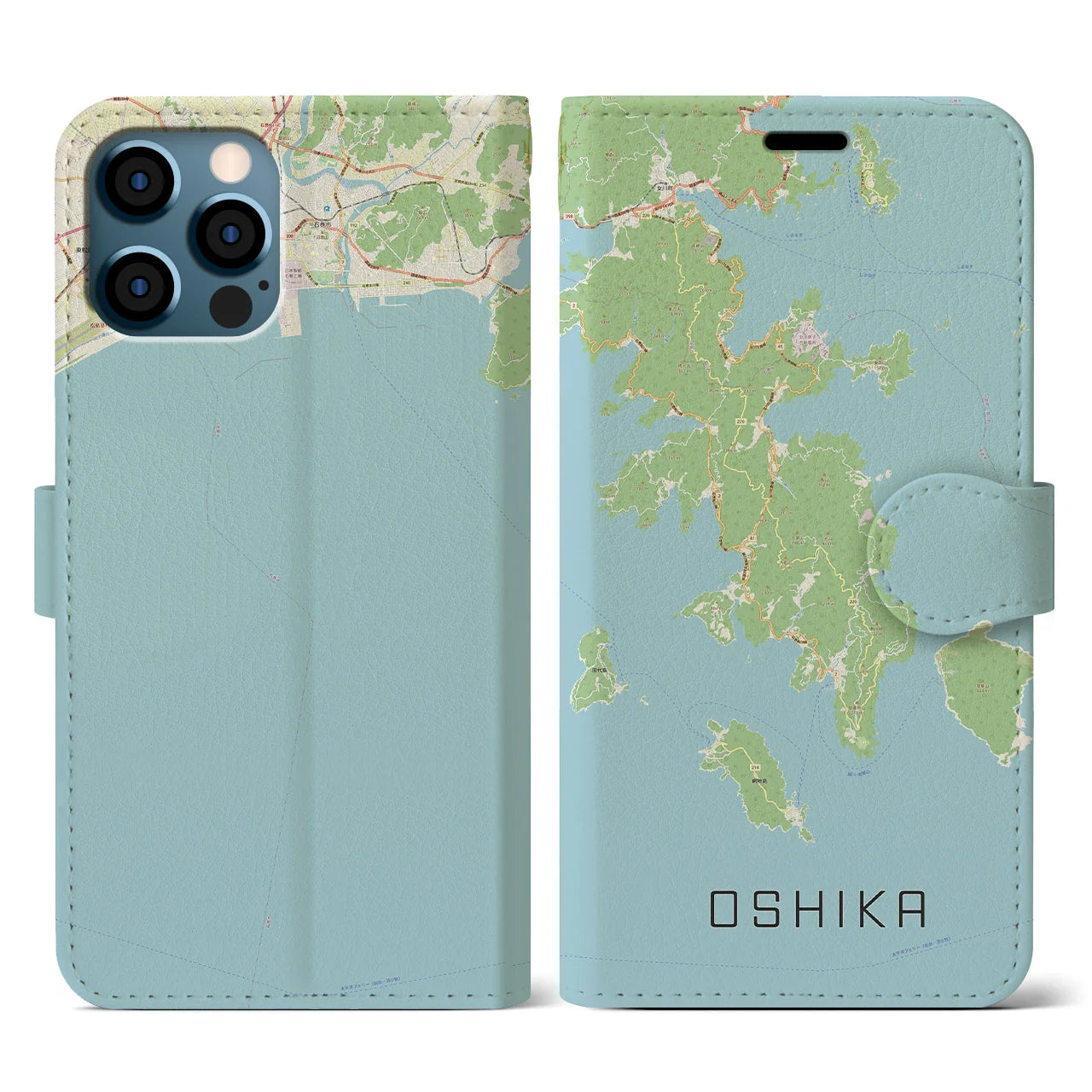 【牡鹿(宮城県)】地図柄iPhoneケース(手帳タイプ)ナチュラル・iPhone 12 / 12 Pro 用