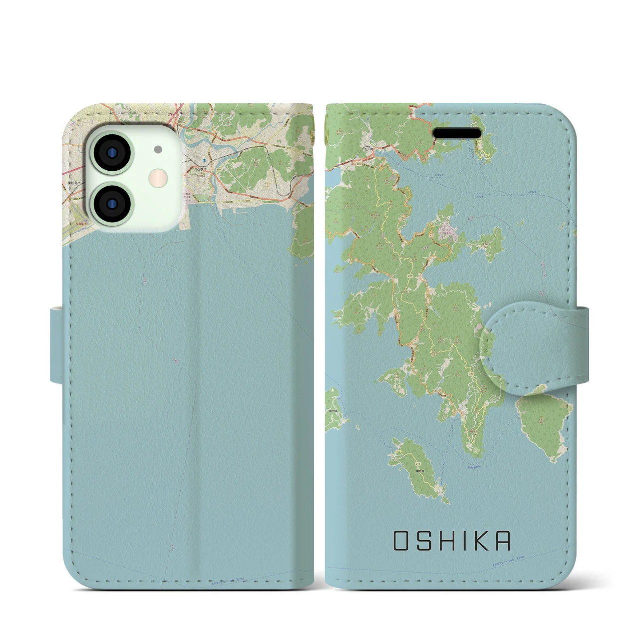 【牡鹿(宮城県)】地図柄iPhoneケース(手帳タイプ)ナチュラル・iPhone 12 mini 用