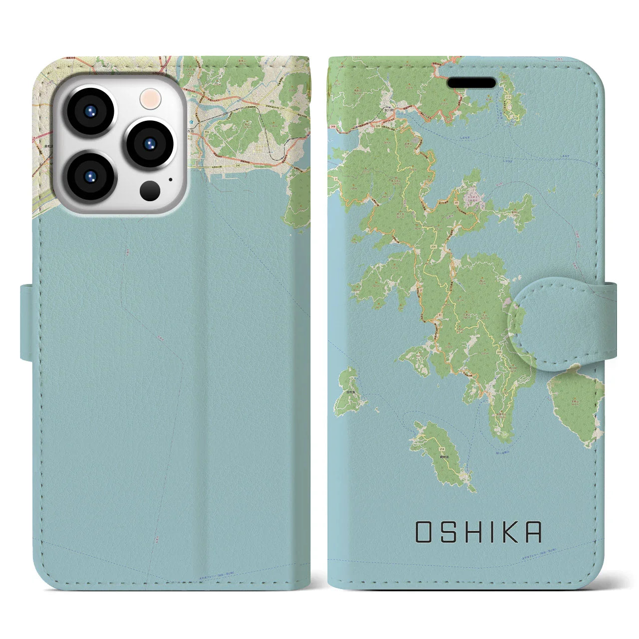 【牡鹿(宮城県)】地図柄iPhoneケース(手帳タイプ)ナチュラル・iPhone 13 Pro 用