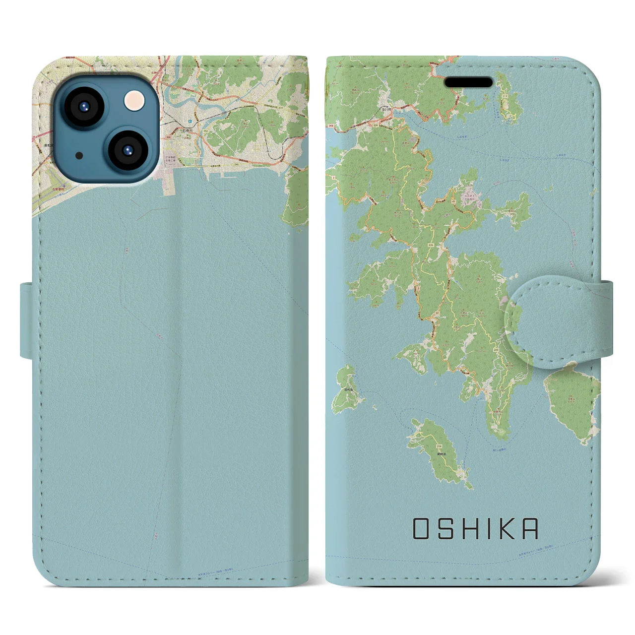 【牡鹿(宮城県)】地図柄iPhoneケース(手帳タイプ)ナチュラル・iPhone 13 用