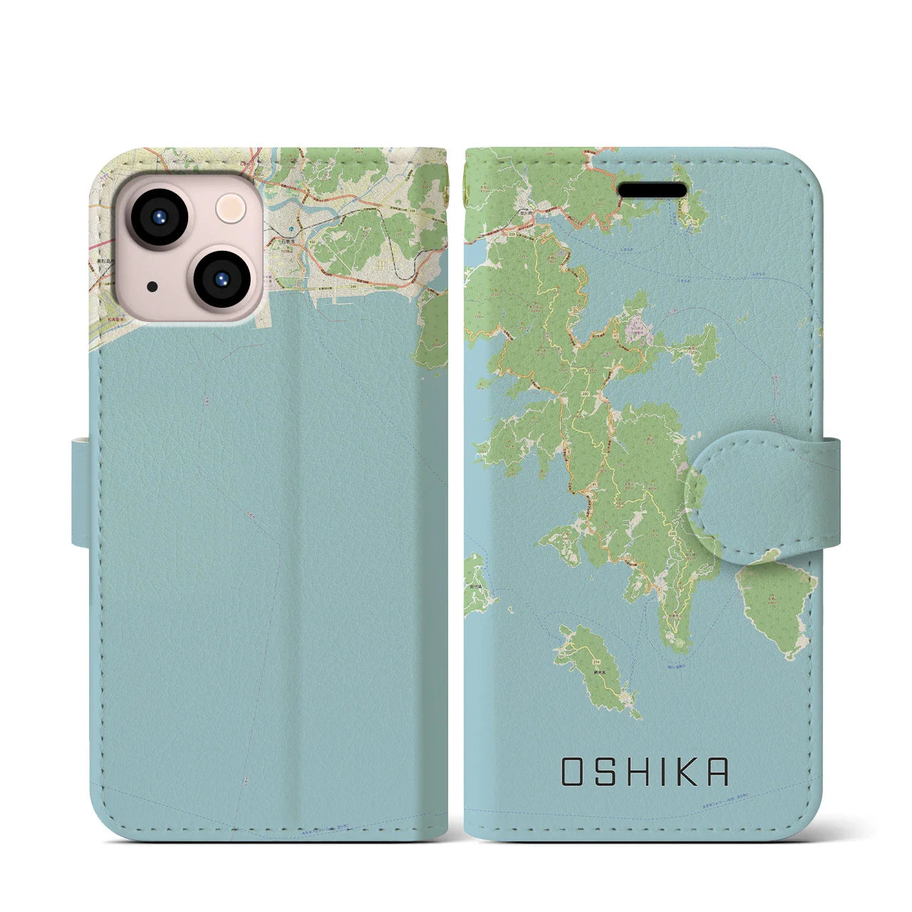【牡鹿(宮城県)】地図柄iPhoneケース(手帳タイプ)ナチュラル・iPhone 13 mini 用
