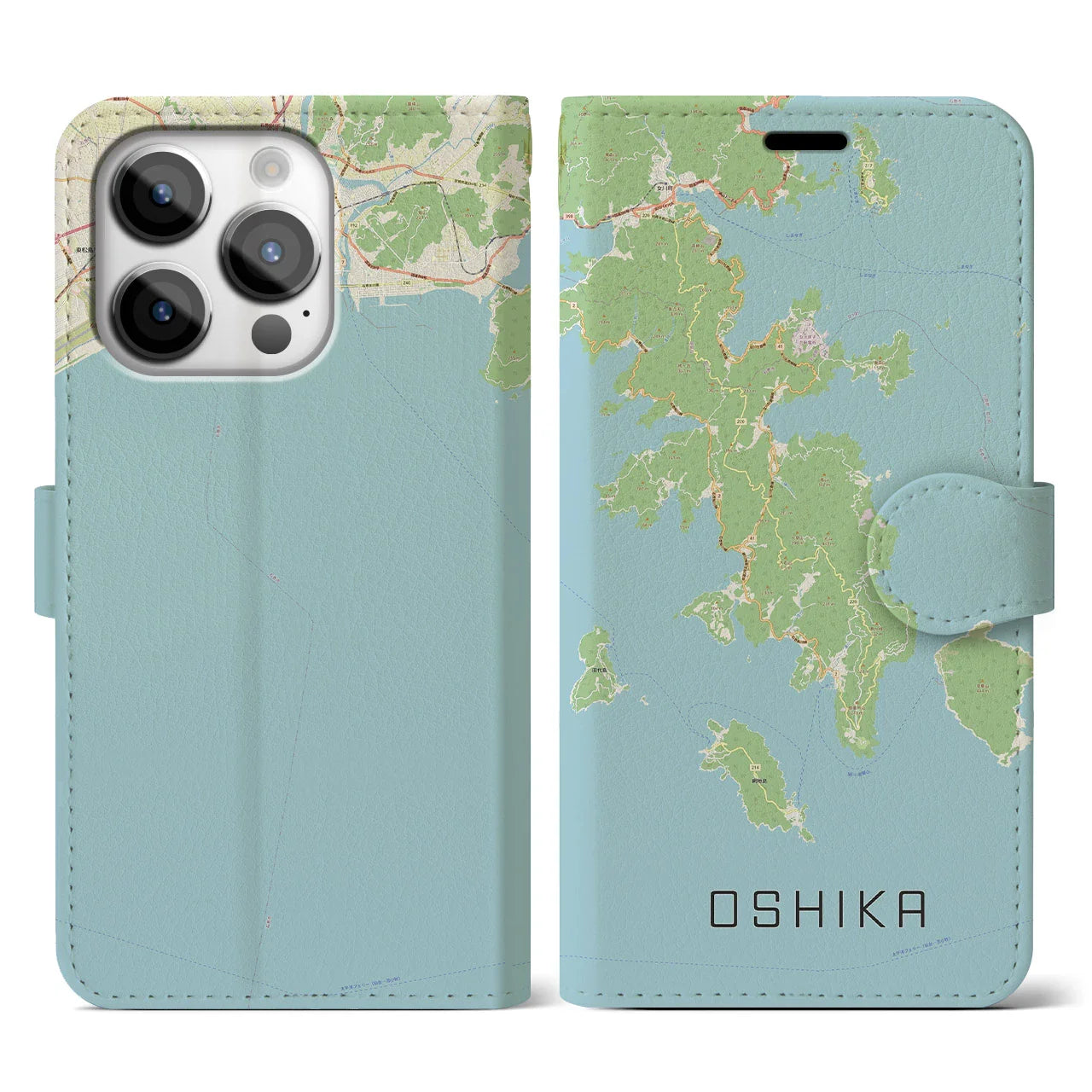 【牡鹿(宮城県)】地図柄iPhoneケース(手帳タイプ)ナチュラル・iPhone 14 Pro 用