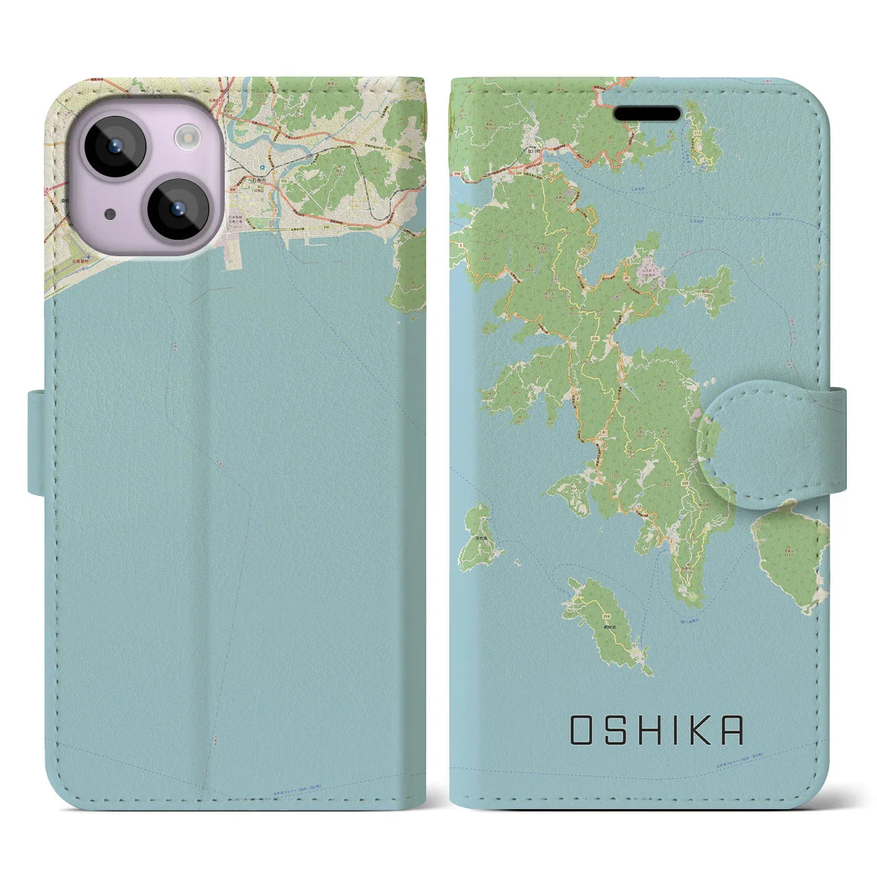 【牡鹿(宮城県)】地図柄iPhoneケース(手帳タイプ)ナチュラル・iPhone 14 用