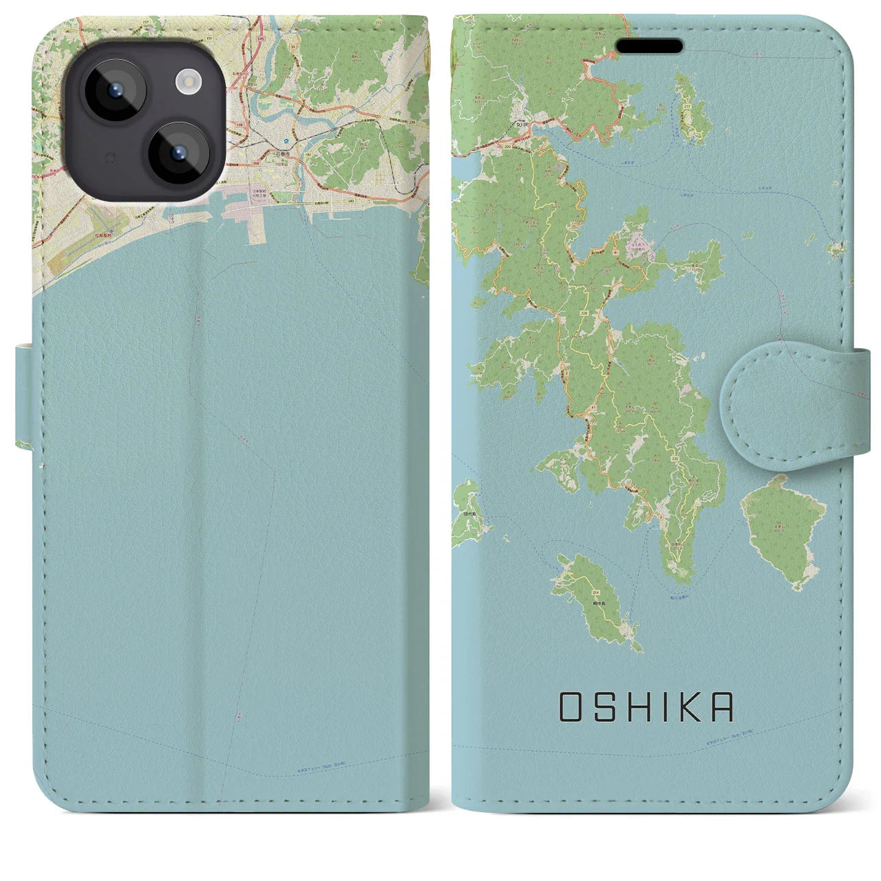 【牡鹿(宮城県)】地図柄iPhoneケース(手帳タイプ)ナチュラル・iPhone 14 Plus 用