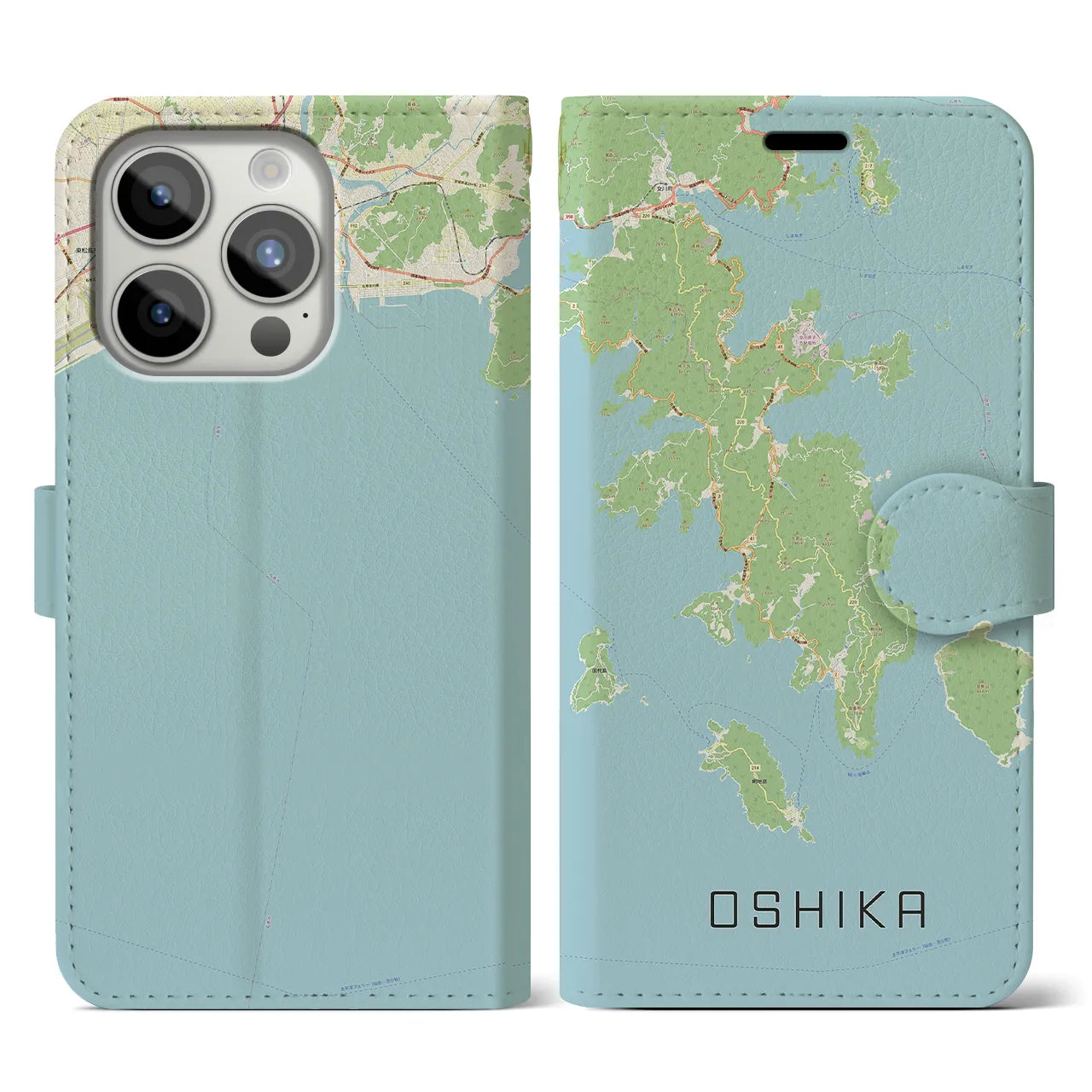 【牡鹿(宮城県)】地図柄iPhoneケース(手帳タイプ)ナチュラル・iPhone 15 Pro 用