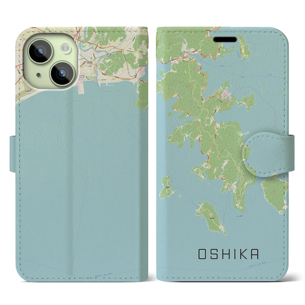 【牡鹿(宮城県)】地図柄iPhoneケース(手帳タイプ)ナチュラル・iPhone 15 用