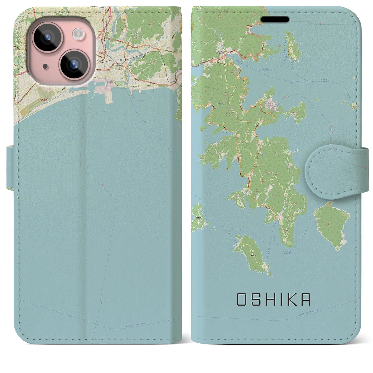 【牡鹿(宮城県)】地図柄iPhoneケース(手帳タイプ)ナチュラル・iPhone 15 Plus 用