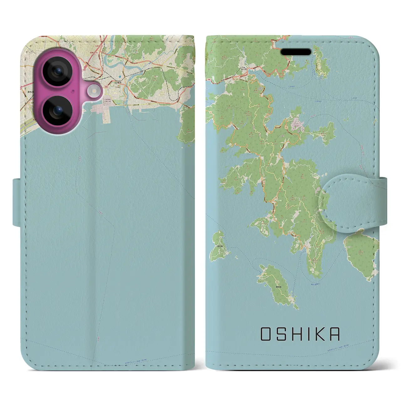 【牡鹿(宮城県)】地図柄iPhoneケース(手帳タイプ)ナチュラル・iPhone 16 Pro 用