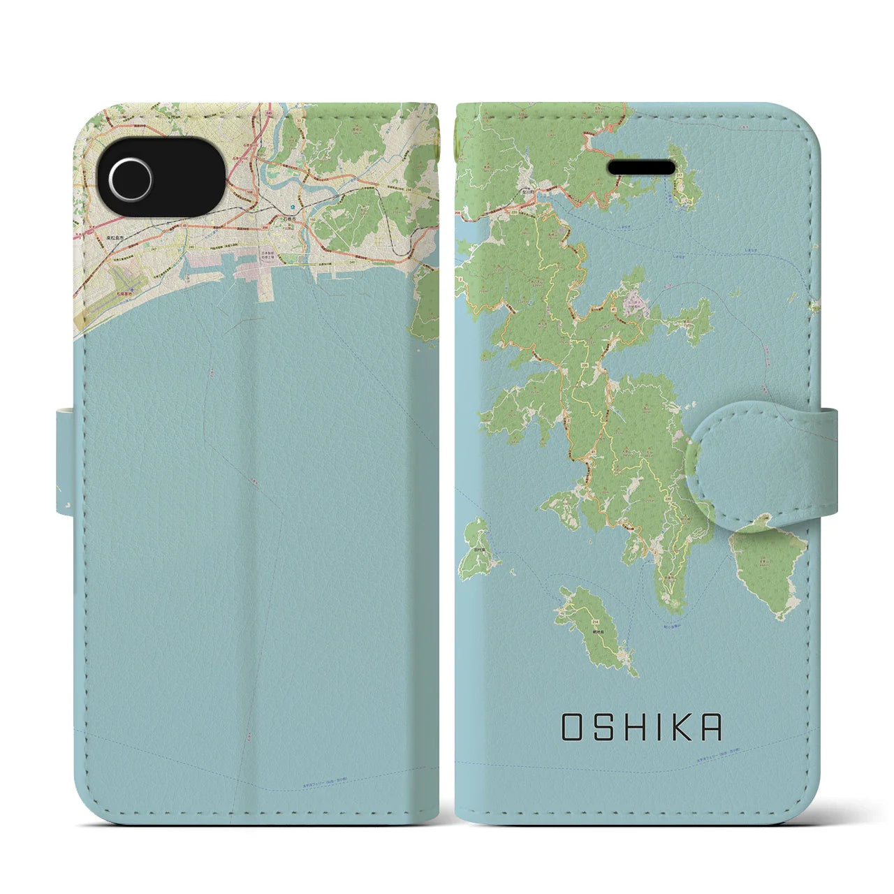 【牡鹿(宮城県)】地図柄iPhoneケース(手帳タイプ)ナチュラル・iPhone SE(第3 / 第2世代) / 8 / 7 / 6s / 6 用
