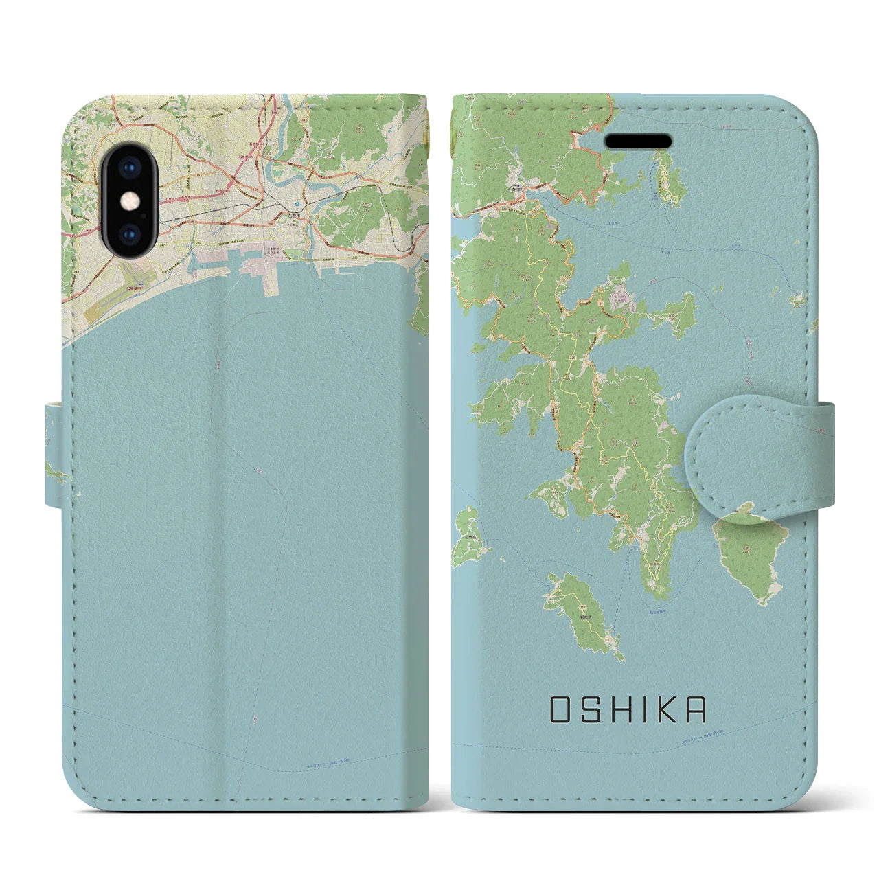 【牡鹿(宮城県)】地図柄iPhoneケース(手帳タイプ)ナチュラル・iPhone XS / X 用