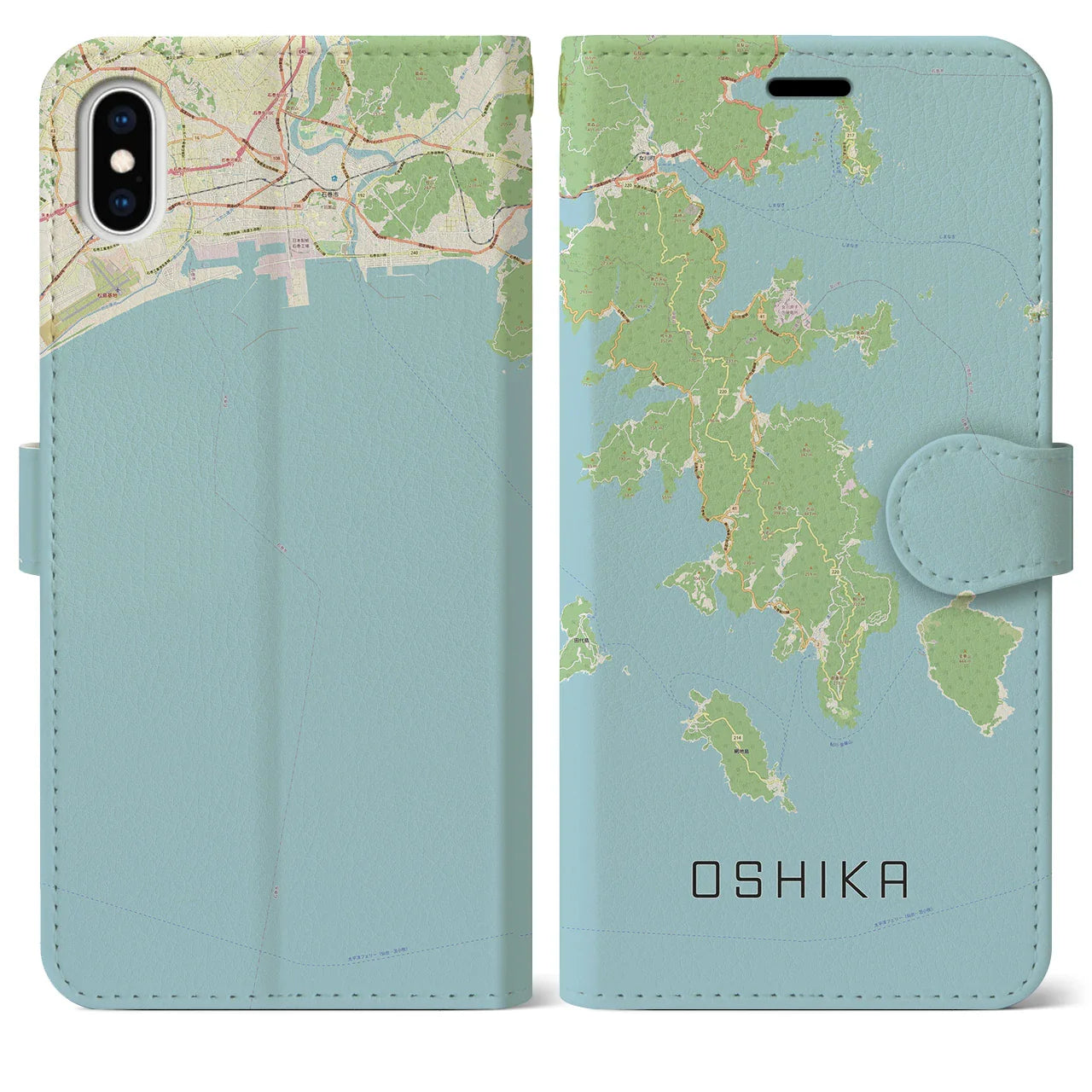 【牡鹿(宮城県)】地図柄iPhoneケース(手帳タイプ)ナチュラル・iPhone XS Max 用