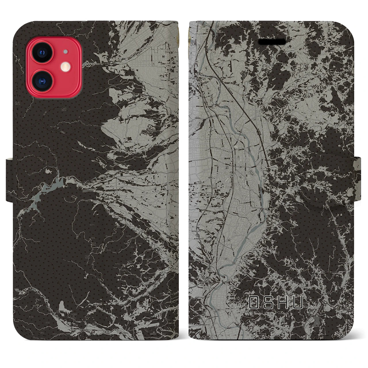 【奥州(岩手県)】地図柄iPhoneケース(手帳タイプ)モノトーン・iPhone 11 用