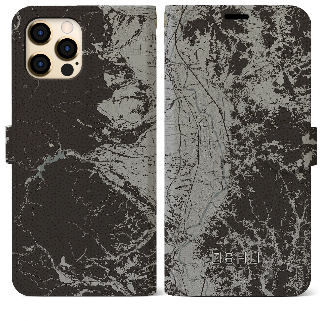 【奥州(岩手県)】地図柄iPhoneケース(手帳タイプ)モノトーン・iPhone 12 Pro Max 用