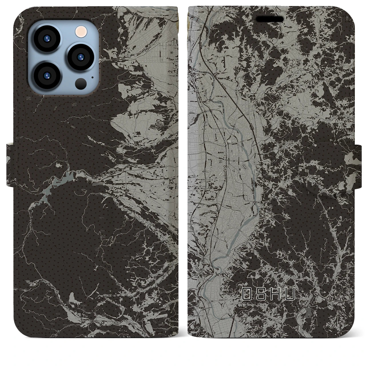 【奥州(岩手県)】地図柄iPhoneケース(手帳タイプ)モノトーン・iPhone 13 Pro Max 用