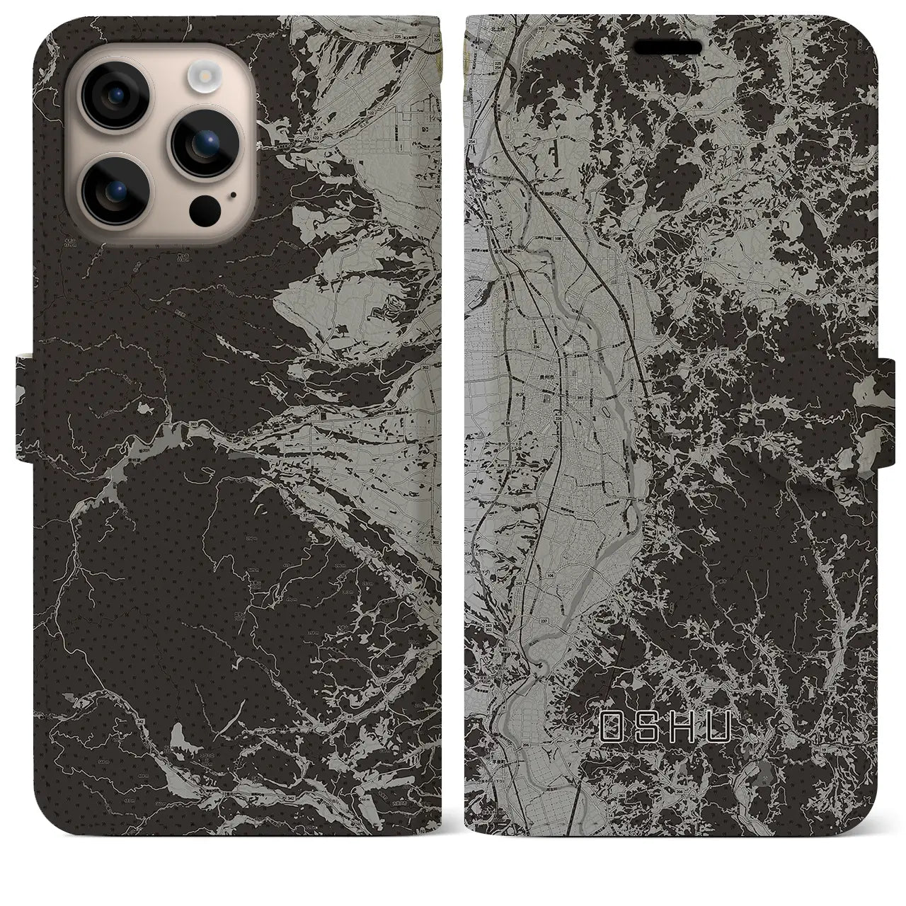 【奥州(岩手県)】地図柄iPhoneケース(手帳タイプ)モノトーン・iPhone 16 Plus 用