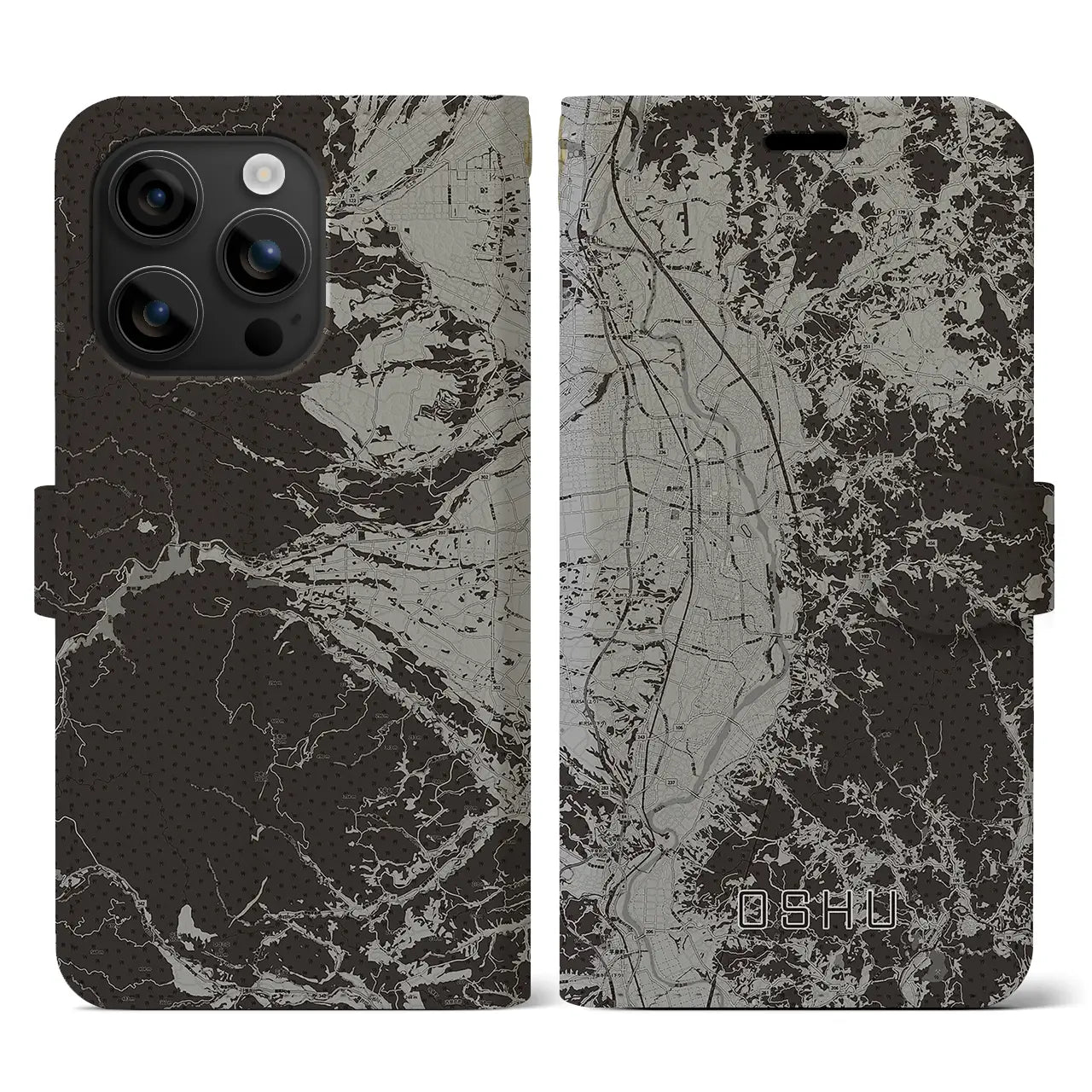【奥州(岩手県)】地図柄iPhoneケース(手帳タイプ)モノトーン・iPhone 16 用
