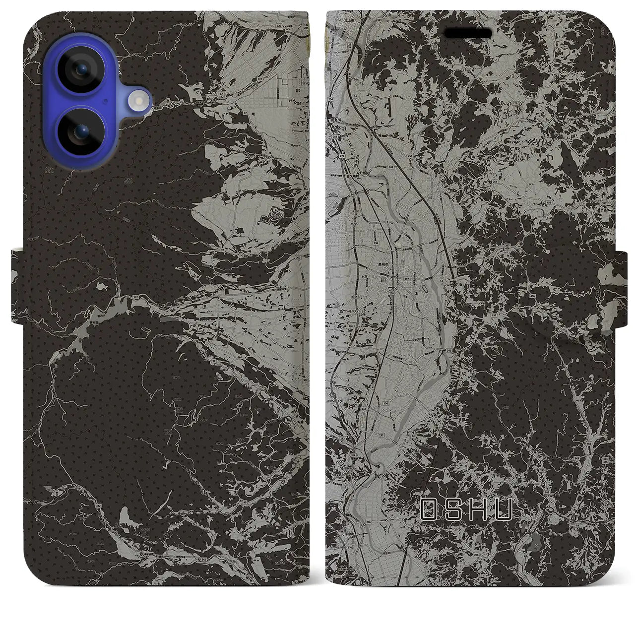 【奥州(岩手県)】地図柄iPhoneケース(手帳タイプ)モノトーン・iPhone 16 Pro Max 用