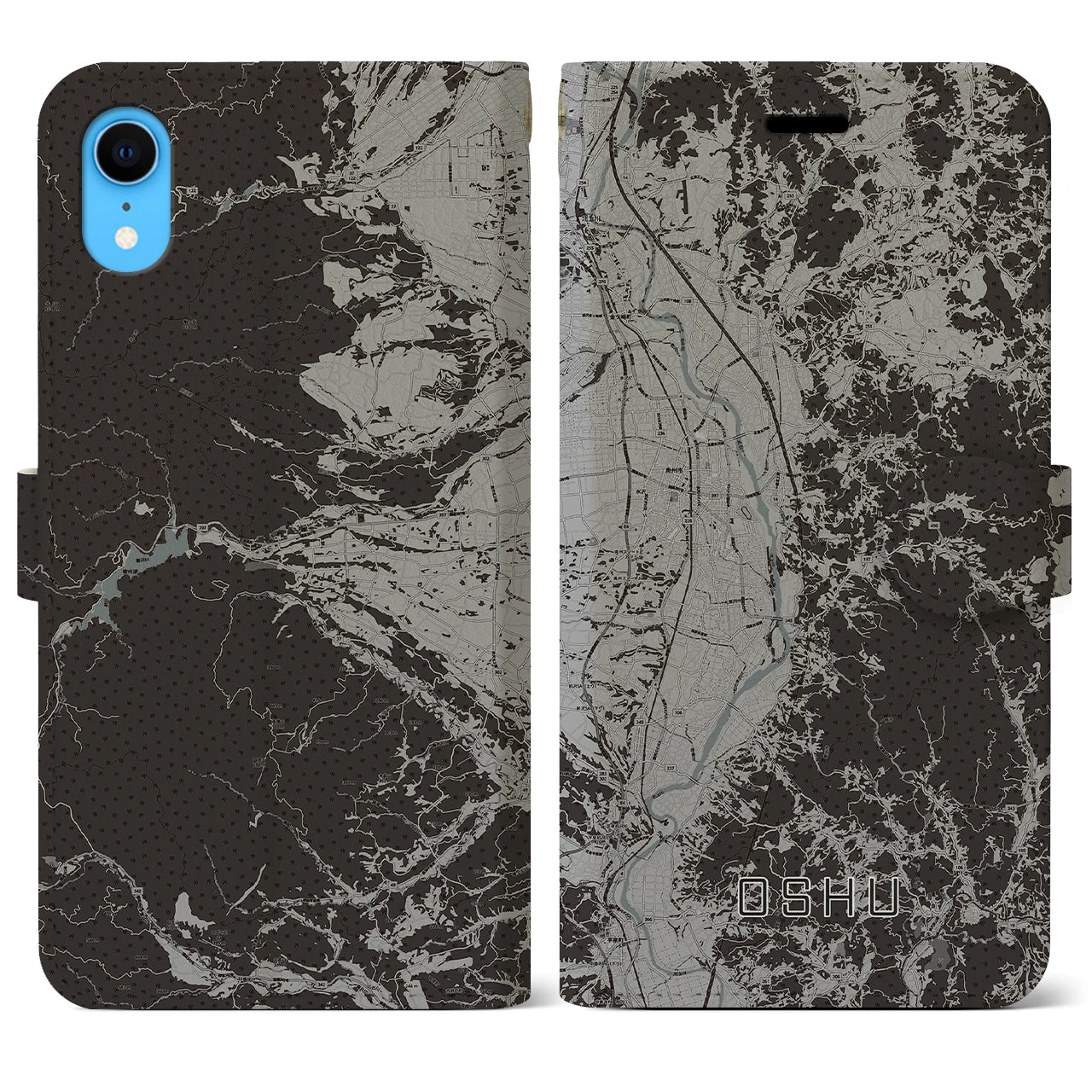 【奥州(岩手県)】地図柄iPhoneケース(手帳タイプ)モノトーン・iPhone XR 用