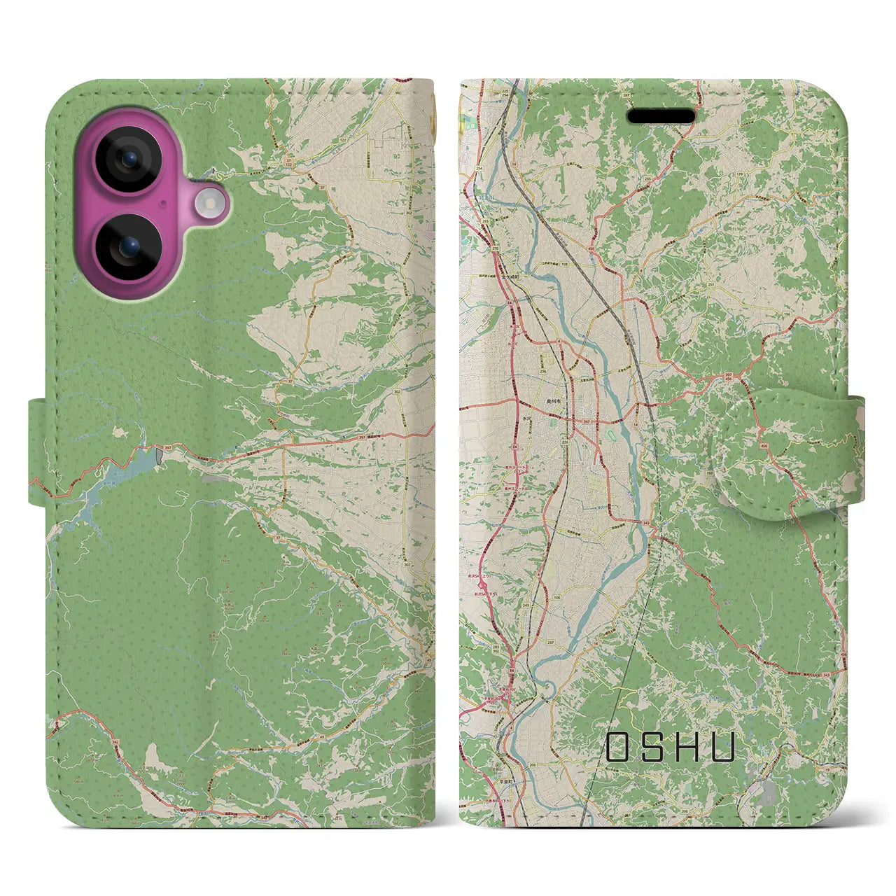 【奥州(岩手県)】地図柄iPhoneケース(手帳タイプ)ナチュラル・iPhone 16 Pro 用