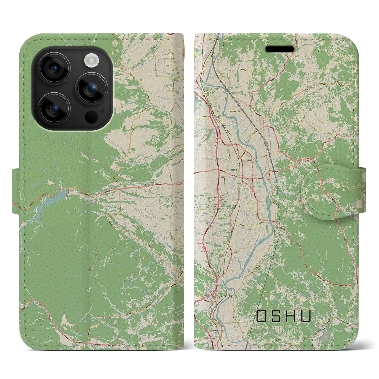 【奥州(岩手県)】地図柄iPhoneケース(手帳タイプ)ナチュラル・iPhone 16 用