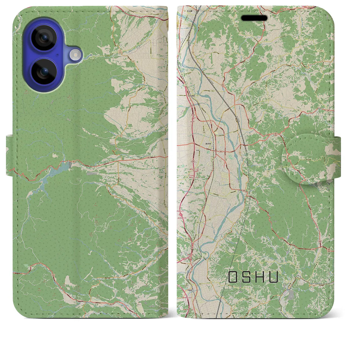 【奥州(岩手県)】地図柄iPhoneケース(手帳タイプ)ナチュラル・iPhone 16 Pro Max 用