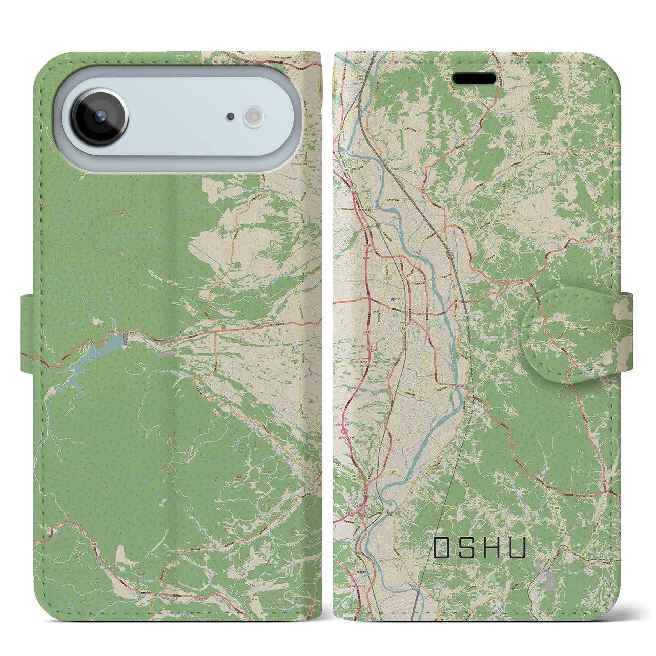 【奥州(岩手県)】地図柄iPhoneケース(手帳タイプ)ナチュラル・iPhone 17 Pro Max 用