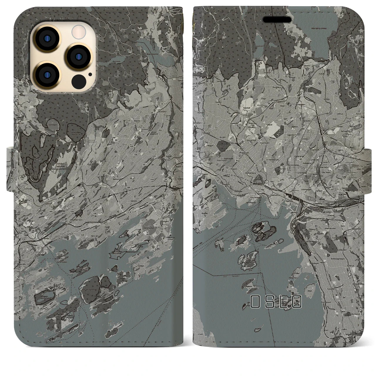 【オスロ(ノルウェー)】地図柄iPhoneケース(手帳タイプ)モノトーン・iPhone 12 Pro Max 用