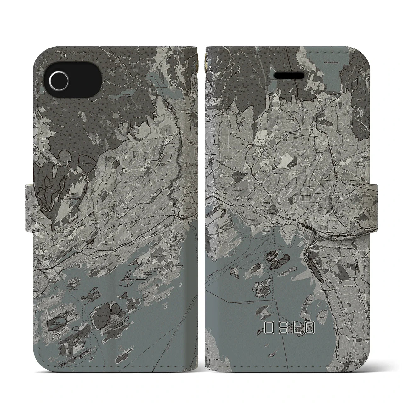 【オスロ(ノルウェー)】地図柄iPhoneケース(手帳タイプ)モノトーン・iPhone SE(第3 / 第2世代) / 8 / 7 / 6s / 6 用