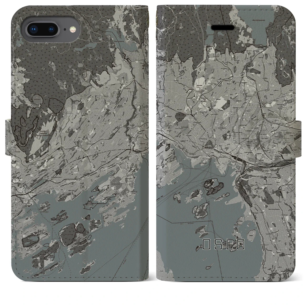 【オスロ(ノルウェー)】地図柄iPhoneケース(手帳タイプ)モノトーン・iPhone 8Plus /7Plus / 6sPlus / 6Plus 用