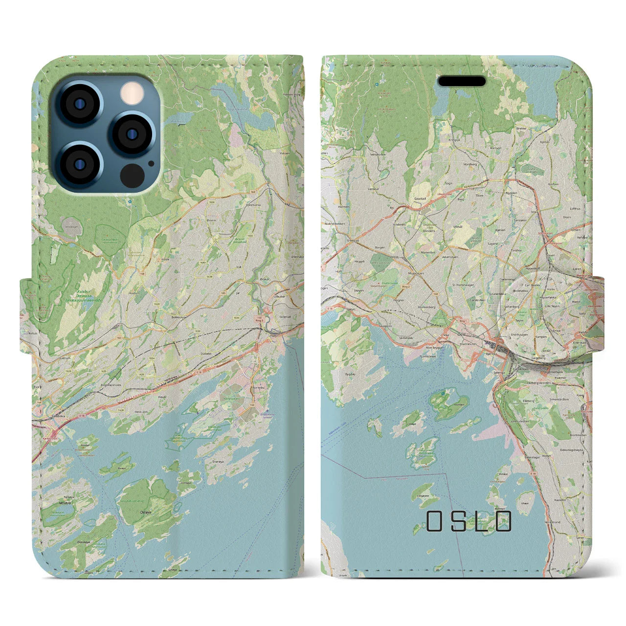 【オスロ(ノルウェー)】地図柄iPhoneケース(手帳タイプ)ナチュラル・iPhone 12 / 12 Pro 用
