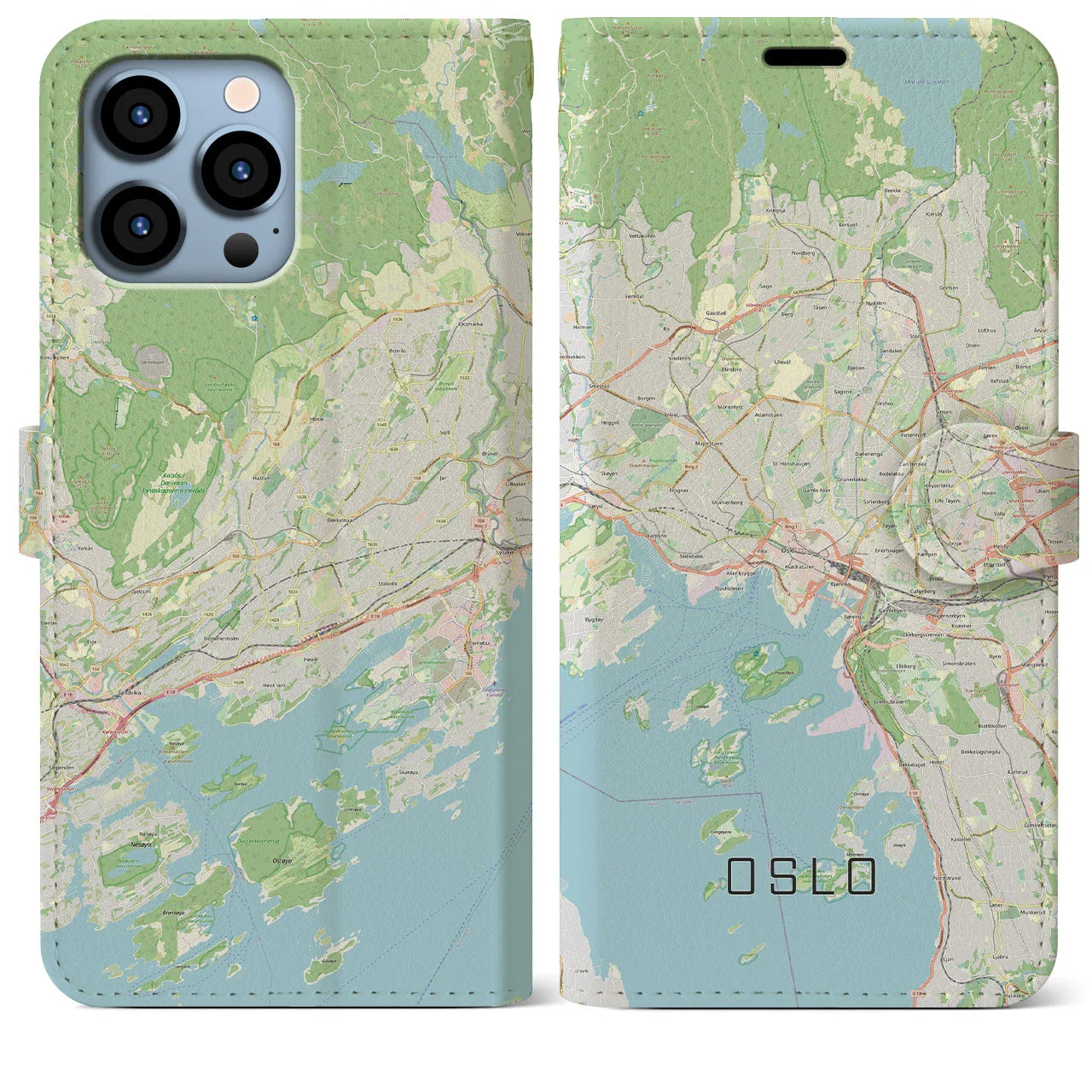 【オスロ(ノルウェー)】地図柄iPhoneケース(手帳タイプ)ナチュラル・iPhone 13 Pro Max 用