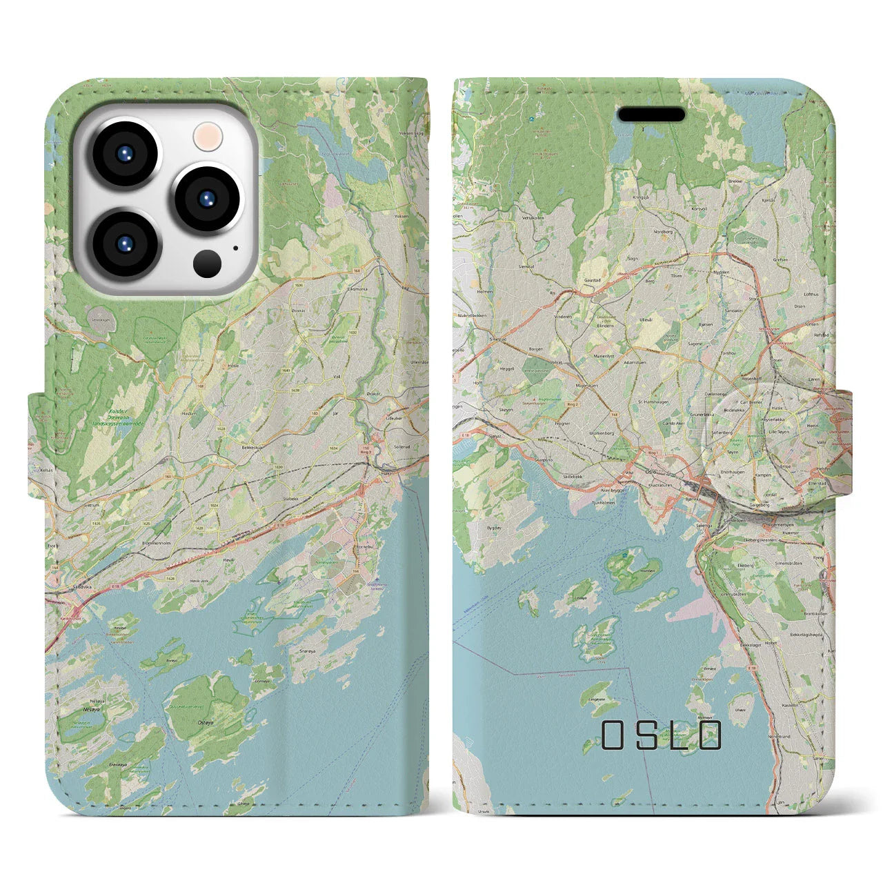 【オスロ(ノルウェー)】地図柄iPhoneケース(手帳タイプ)ナチュラル・iPhone 13 Pro 用